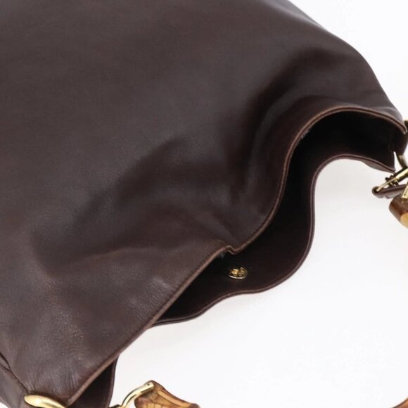 GUCCI Bamboo Shoulder Bag Leather 2way Brown Auth - Picture 6 of 16